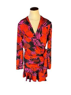 Veronica Beard Lorina Floral Silk Wrap Dress With Ruffle Hem & Long Sleeves Sz 6